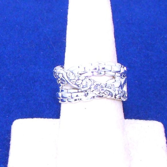 John Hardy JAI Wide Floral Carved Cross-Over Band Sterling Silver Ring - 6.5 - Picture 9 of 13